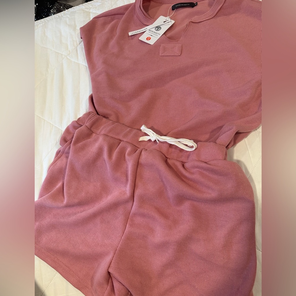 Peach merokeety short sleeve lounge wear set - Picture 3 of 5